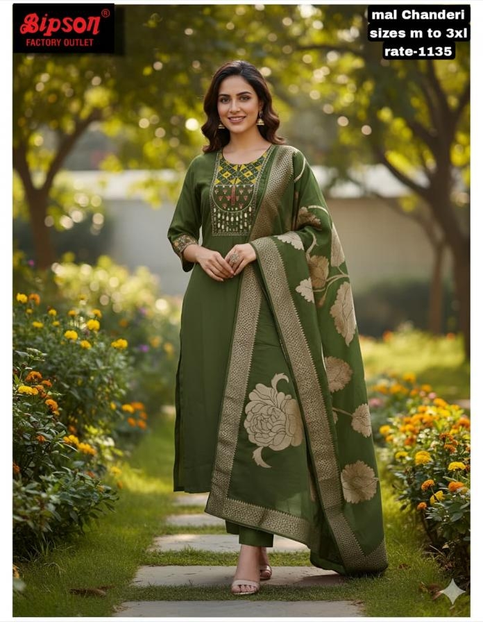 bipson prints premium mal chanderi readymade unique suits in wholesale surat