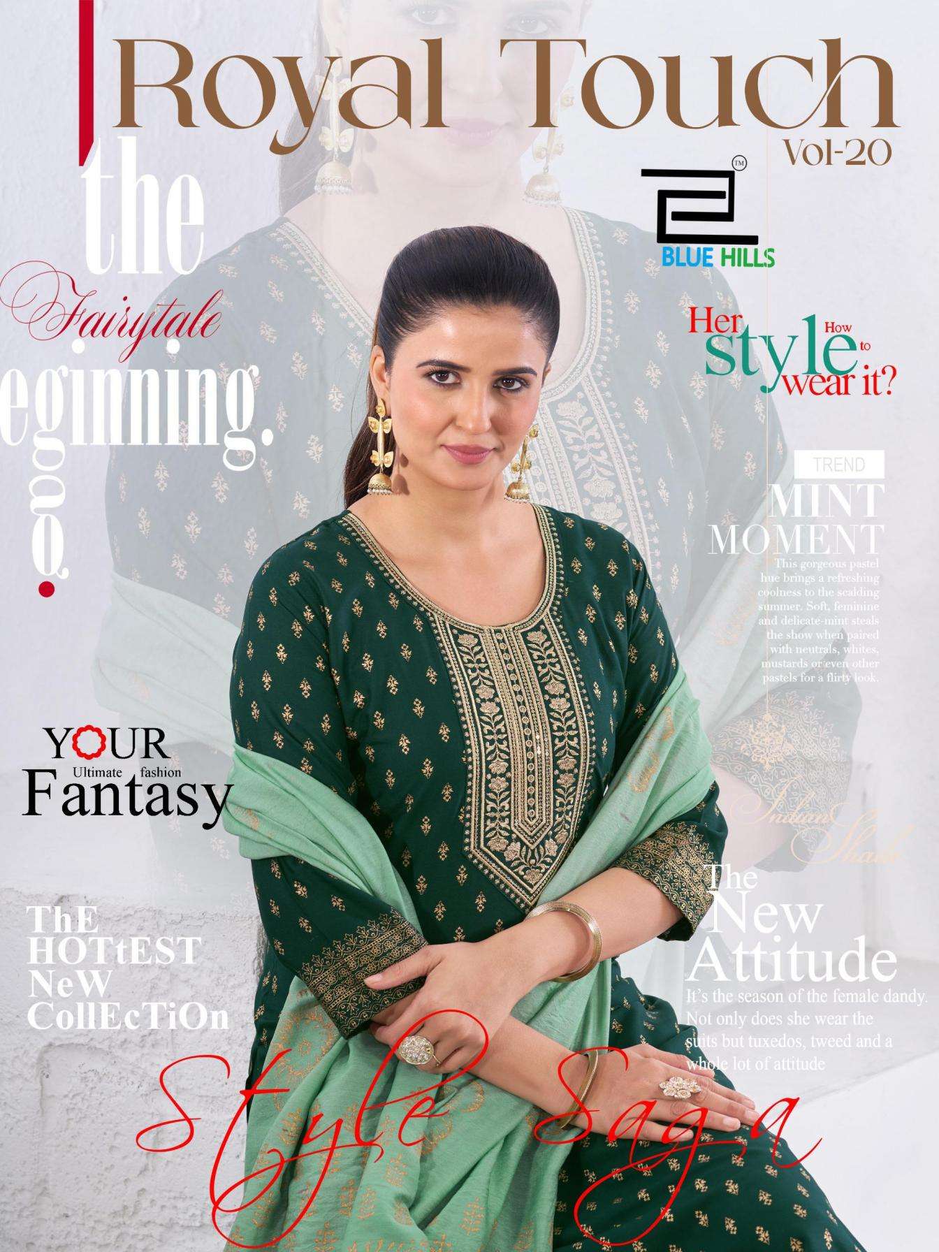 blue hills royal touch vol 20 series 5066 to 5071 readymade rayon pretty big size suits in wholesale surat