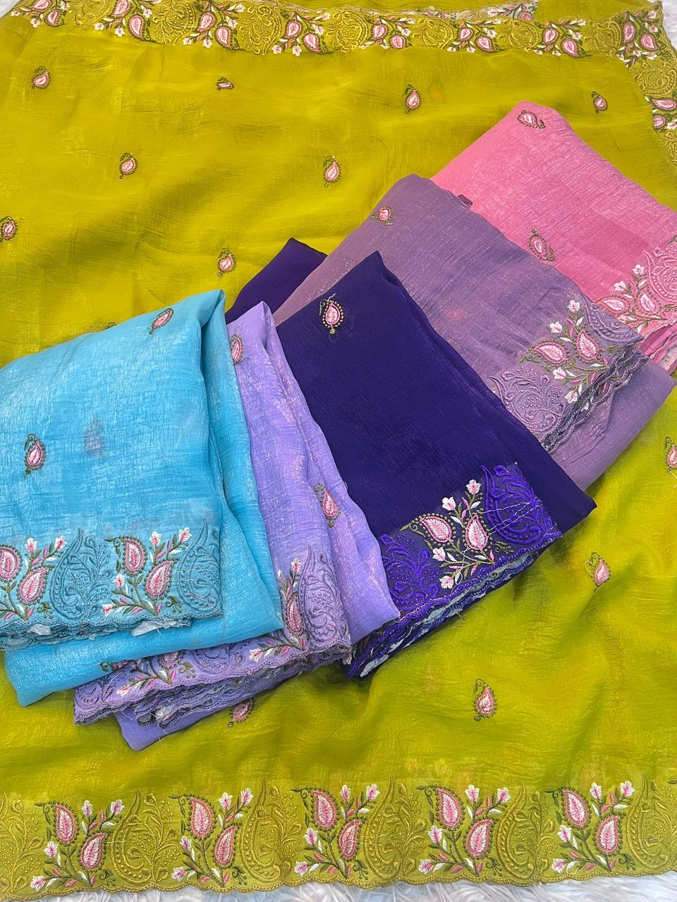 BT-07 Ash Crunchy Silk With Fancy Multi Embroderiy Work Saree in wholesale surat