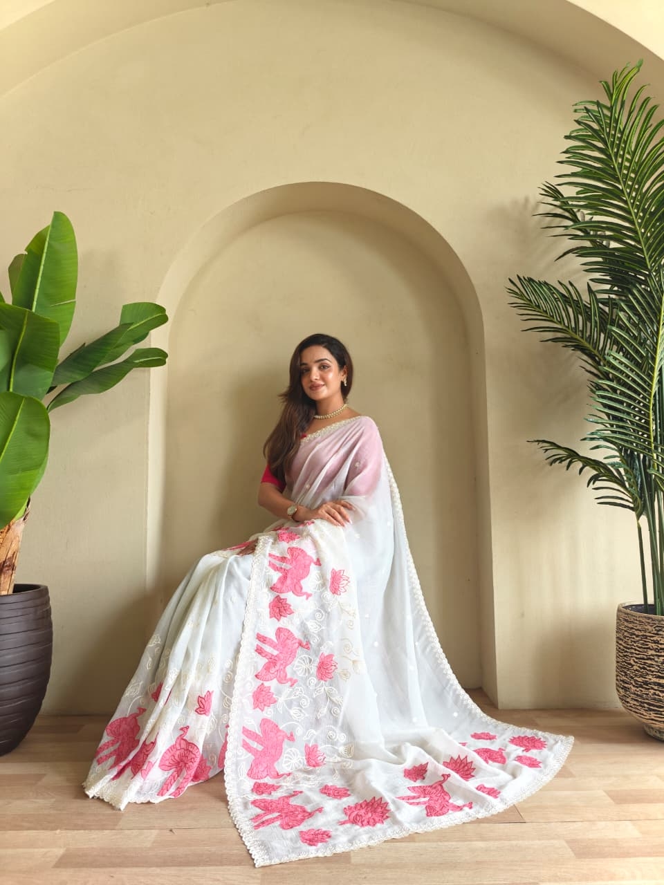 BT-53 crunchy silk with applique work Saree in wholesale surat