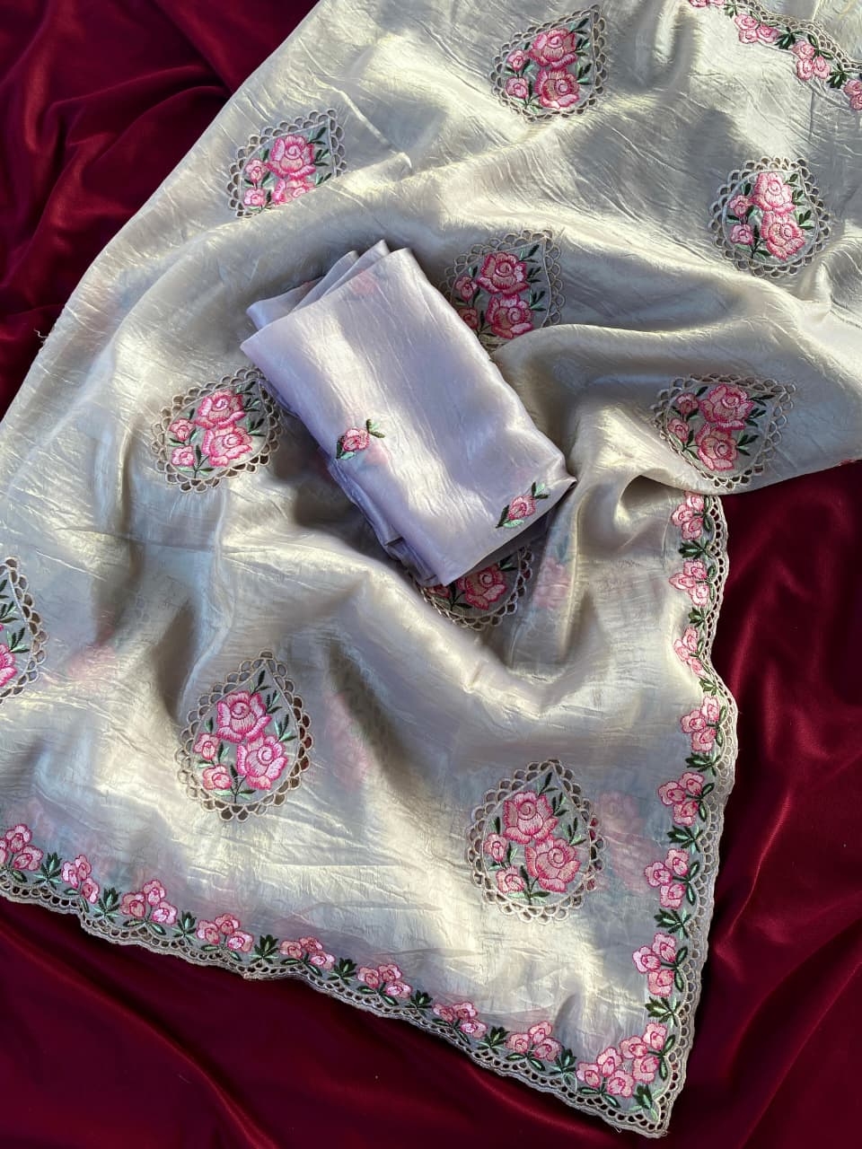 BT-53 Gold Crush multi-thread embroidered work saree in wholesale surat