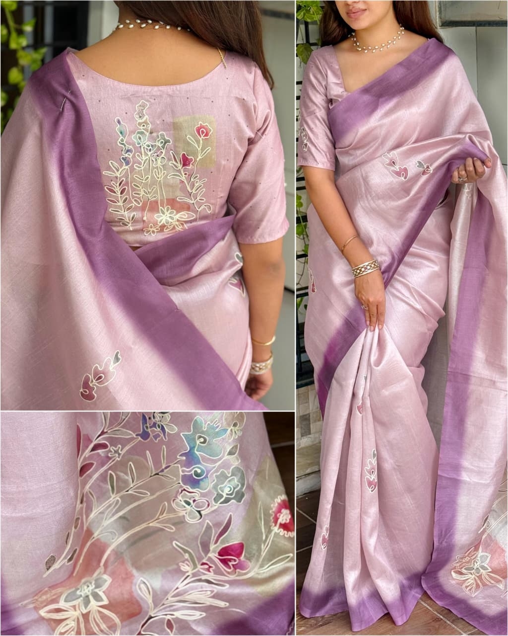 BT-56 Paritosh linen cotton Thread Hand  position khatha work in saree in wholesale surat