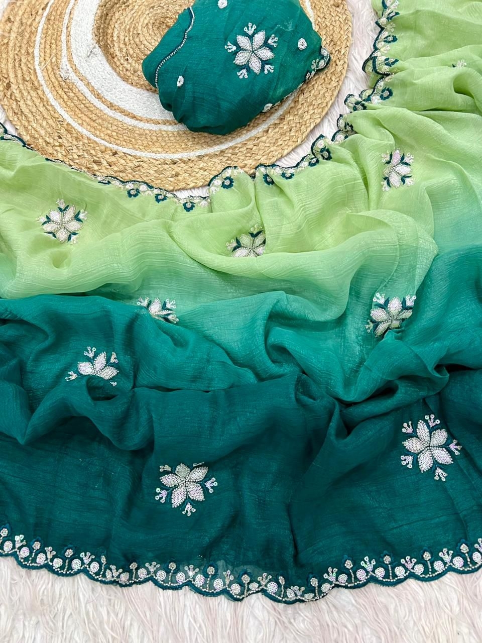 BT-57 Ash Crunchy Fabric Fancy Handwork Saree in wholesale surat