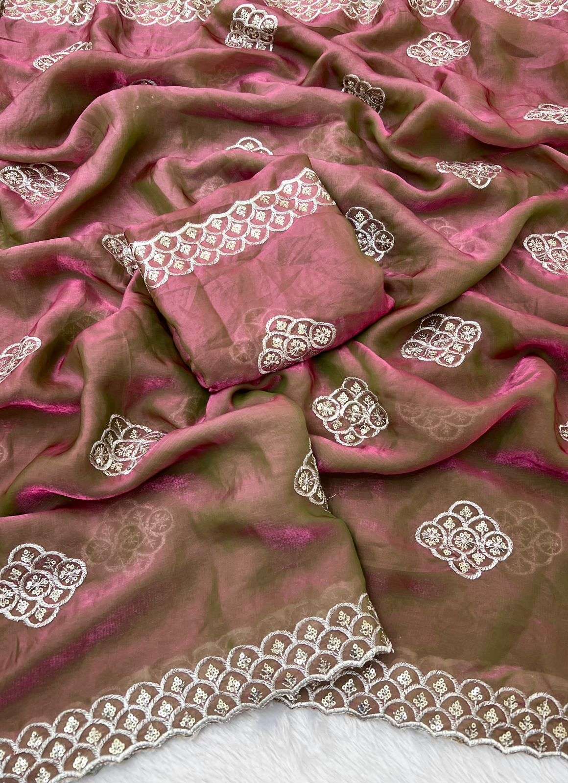 BT-57 Ash Silk Fabric Fancy Sequince & Thread work saree in wholesale surat