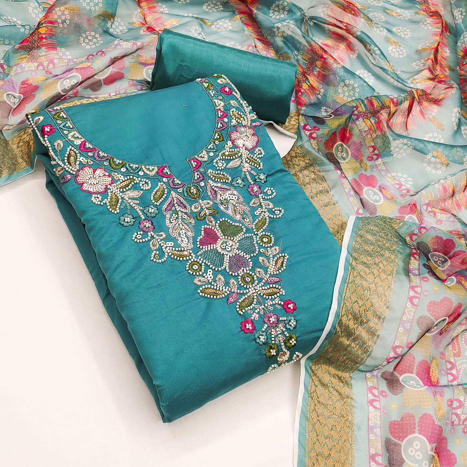 bt-57 PV ROMAN SILK  WITH  BEAT WORK SALWAR KAMEEZ IN WHOLESALE SURAT