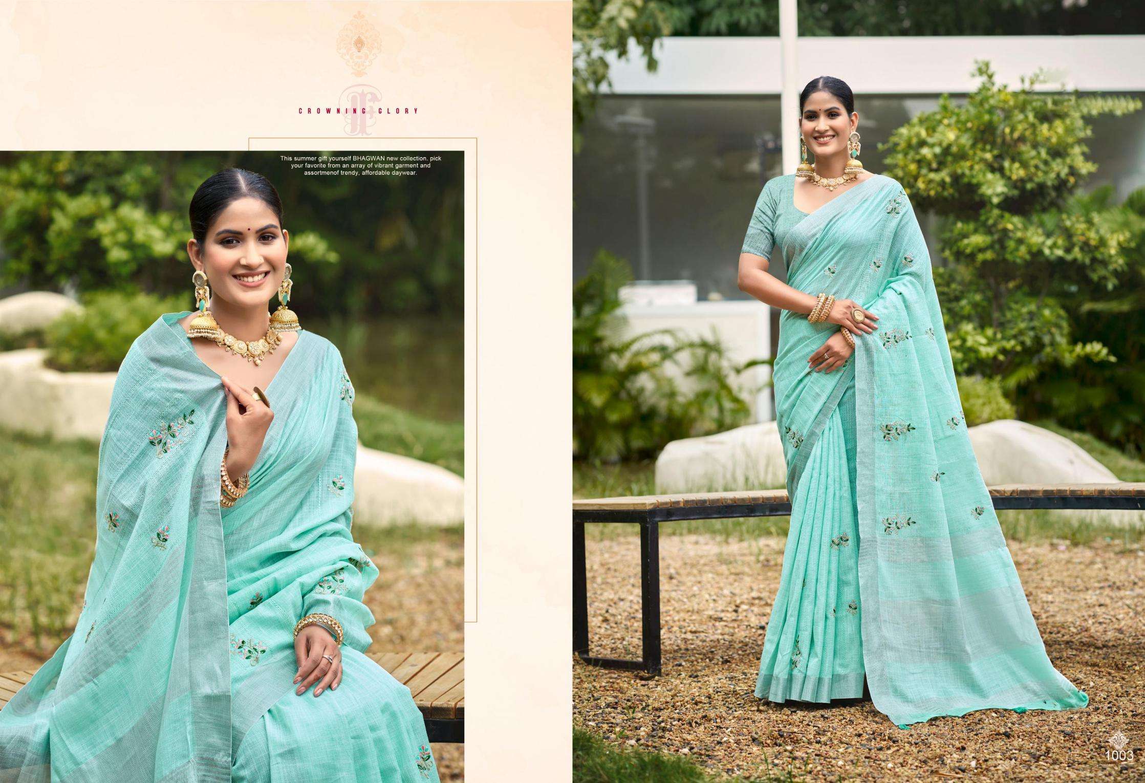 Bunawat Florina series 1001 to 1006 Sangam Prints Linen Woven Work Traditional Saree in wholesale surat