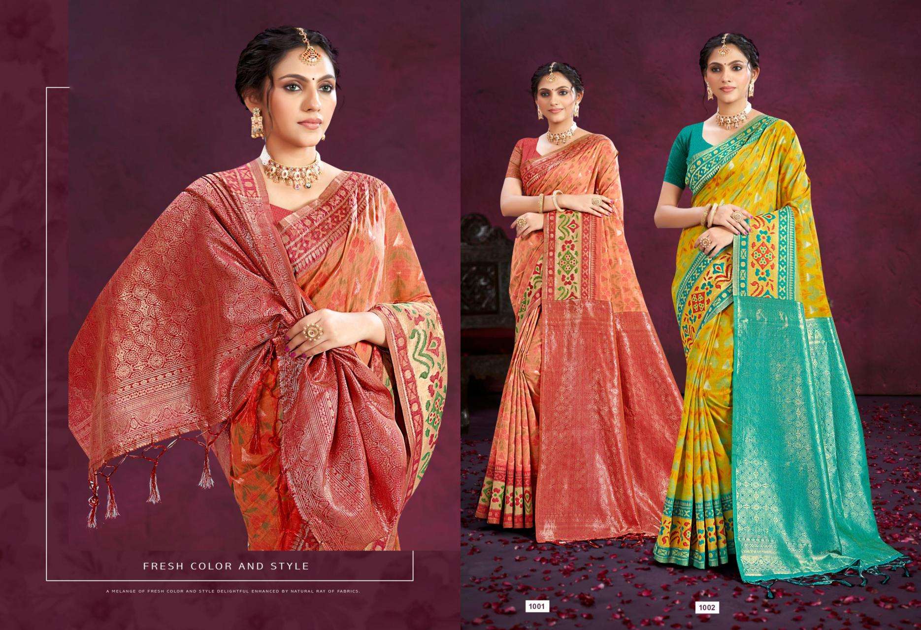 Bunawat Palki Sangam Prints series 1001 to 1006 COTTON SILK WITH MEENA Woven Work Traditional Saree in wholesale surat