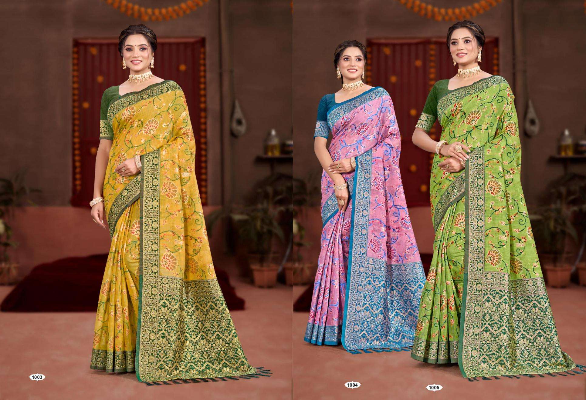 Bunawat Rudali series 1001 to 1006 Cotton Sangam Prints COTTON SILK WITH MEENA Woven Work Traditional Saree in wholesale surat