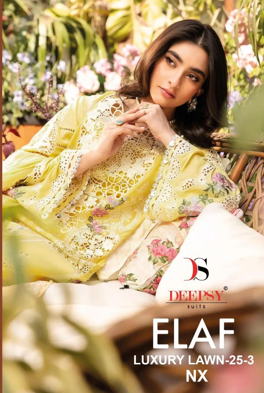 deepsy suits elaf luxury lawn 25 vol 3 series 1391 to 1395 cotton pakistani suits in wholesale surat