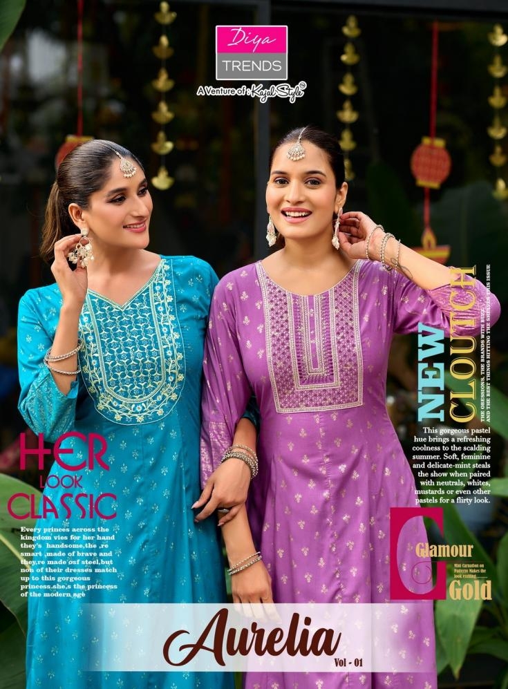 diya trends aurelia vol 1 series 1001 to 1010 rayon fully stitch big size long kurti in wholesale surat
