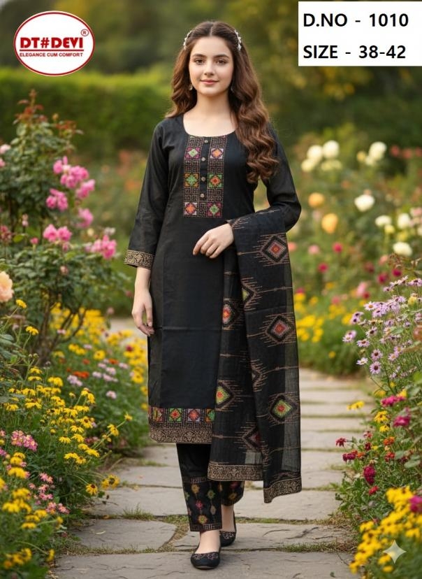 dt devi 1010 glass silk combo set black diamond pant set kids suit in wholesale surat