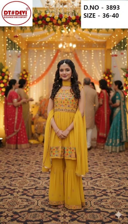 dt devi 3893 georgette fully stitch combo sharara kids suit in wholesale surat