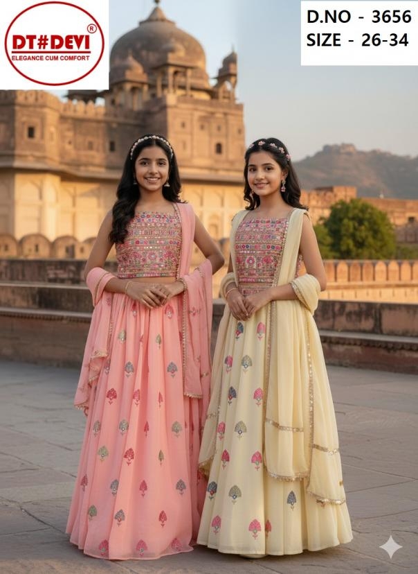 dt devi arya 3656 georgette readymade festive kids combo crop top in wholesale surat