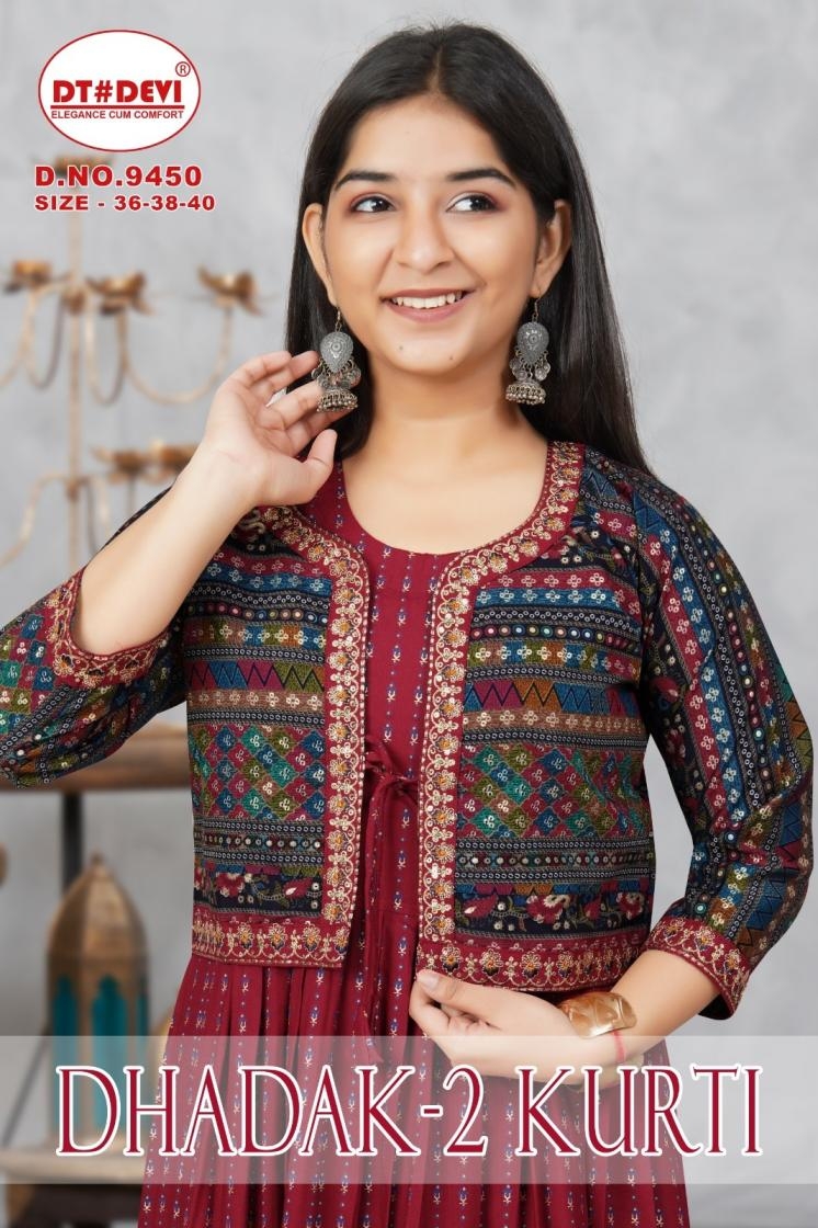 dt devi dhadak vol 2 fully stitch 9450 stylish combo kids gown with jackets in wholesale surat