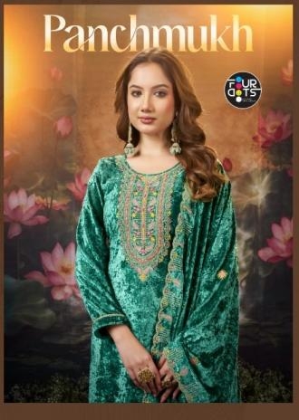 fourdots panchmukh series 9031 to 9034 makhamal velvet winter special suit in wholesale surat
