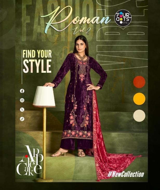 fourdots roman vol 2 series 9021 to 9024 elegant style makhamal velvet salwar kameez in wholesale surat