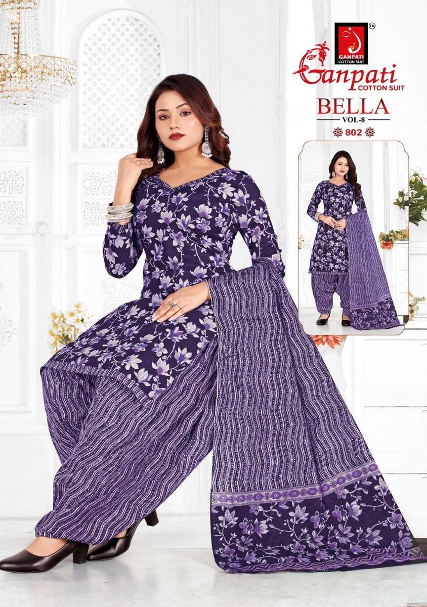 Ganpati Bella Patiyala vol-8 series 801 to 815 Heavy Cotton Printed salwar kameez in wholesale surat