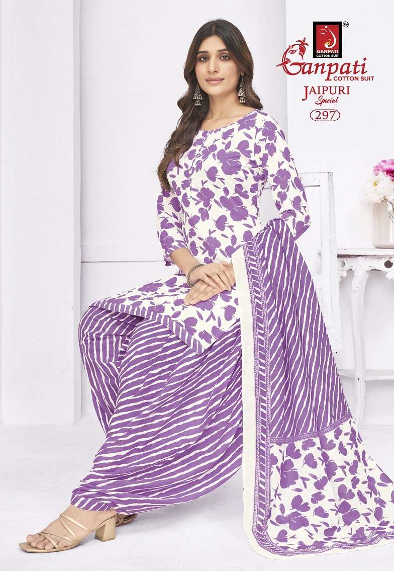 Ganpati Jaipuri Special Patiyala Vol-14 series 296 to 310 Heavy Cotton Printed salwar kameez in wholesale surat