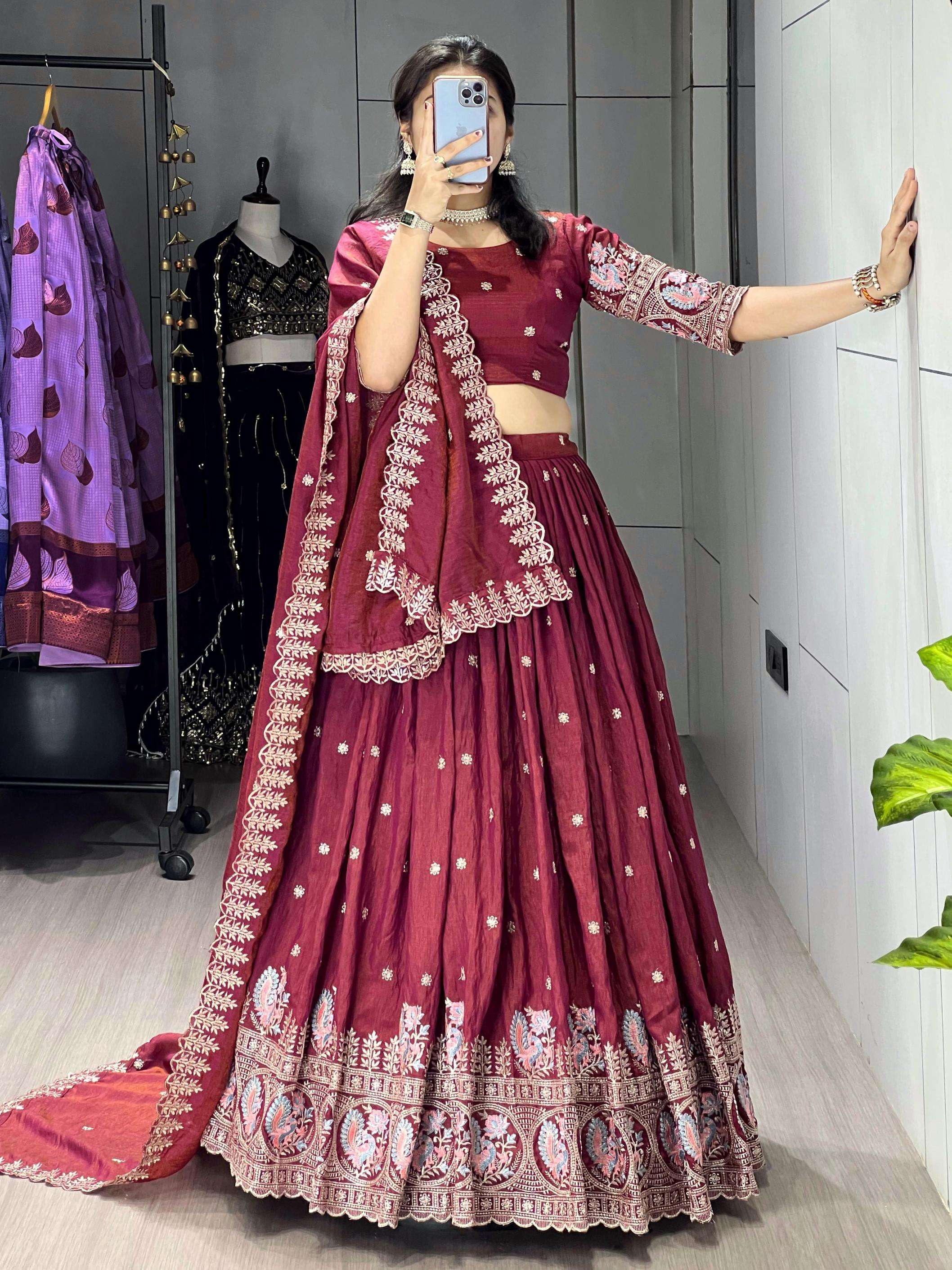 grtn8214 fully stitch vichitra embroidery lehenga choli with dupatta in wholesale surat