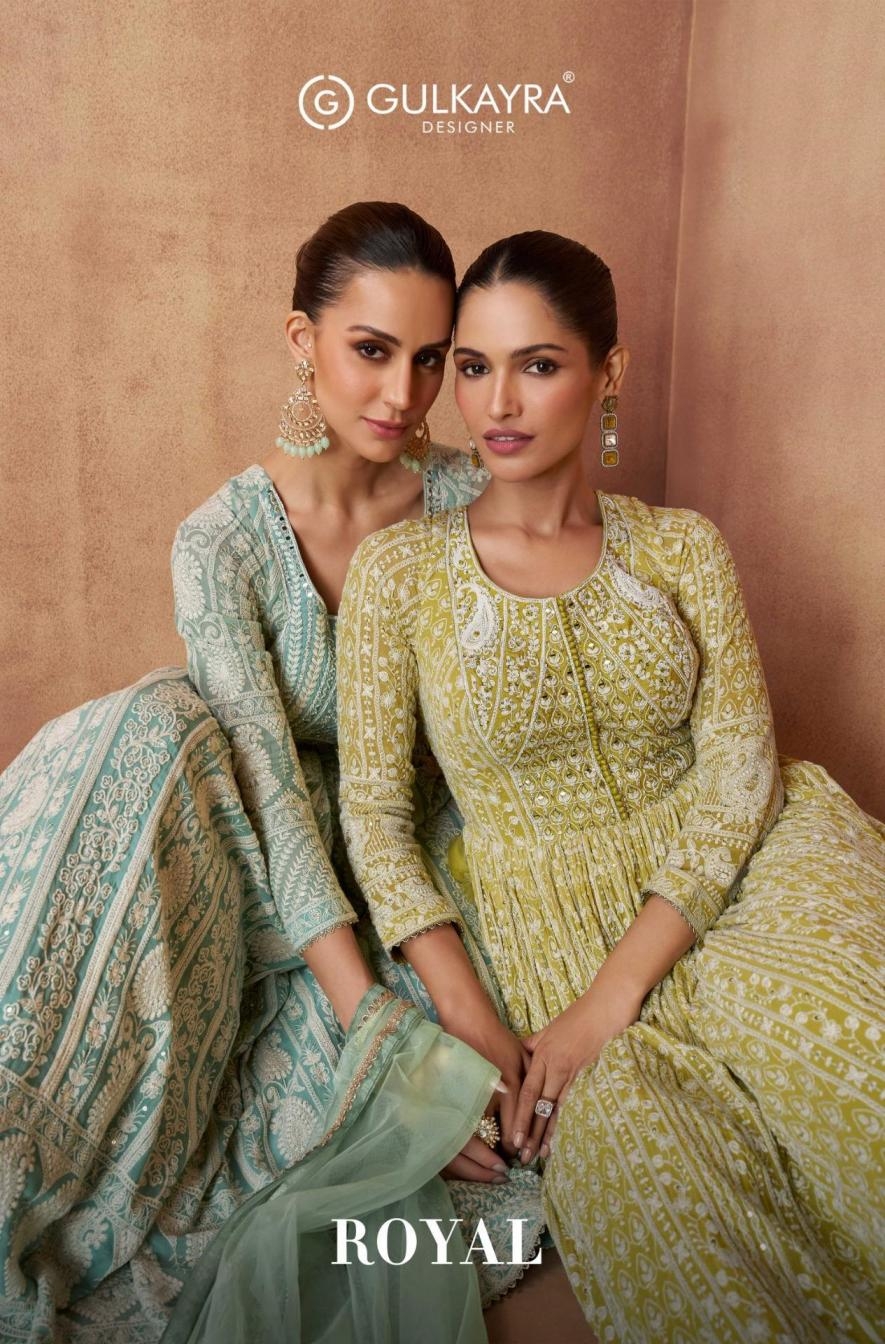 gulkayra designer royal series 7490 to 7491 readymade exclusive georgette gown with dupatta in wholesale surat