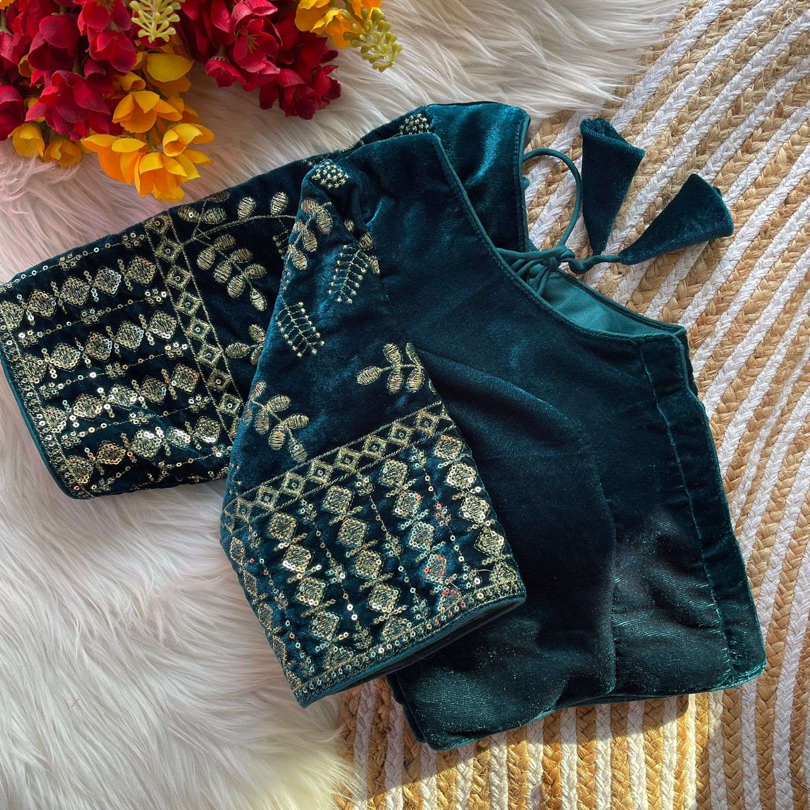 HKS  FASHION Velvet Bridal -02 9000 Velvet Heavy Embroidery Sequence and Thread Work blouse in wholesale surat