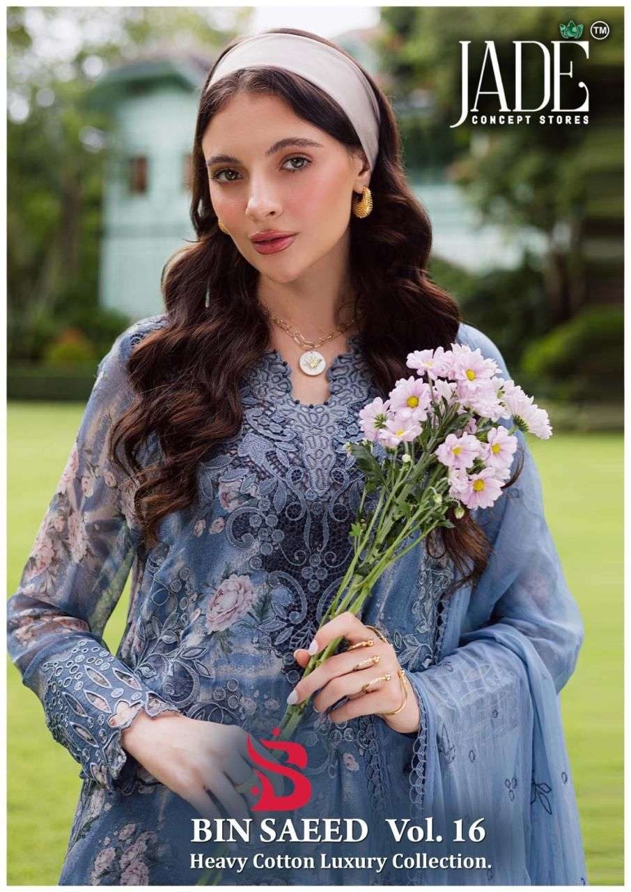 Jade Bin Saeed Vol- 16 series 1601 to 1606 Pure Heavy Lawn Readymade Karachi Kurti Pant With Dupatta in wholesale surat