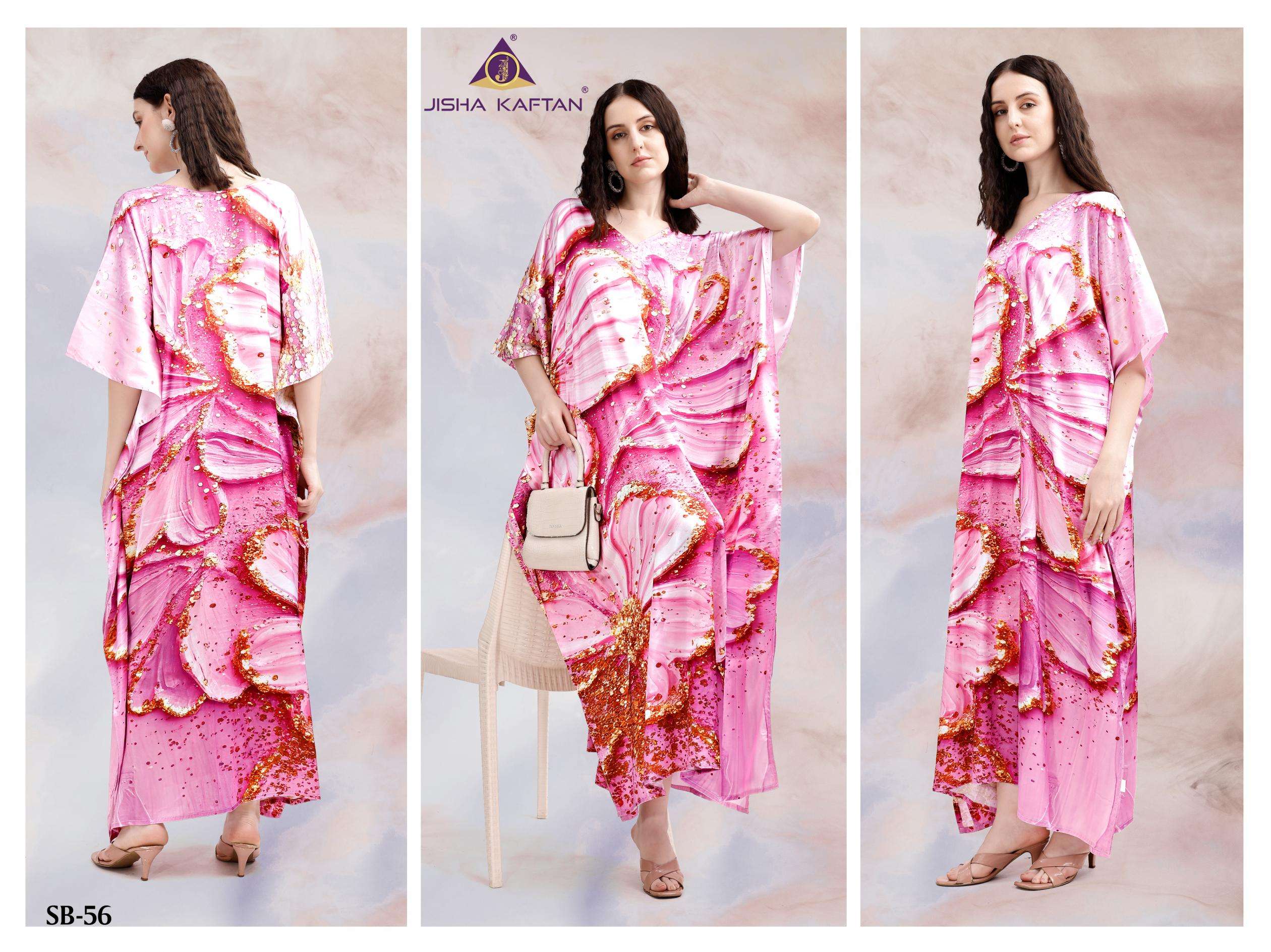 Jisha Kaftan Presents SATIN BREEZE VOL 7 series 49 to 56 digital print Kaftan in wholesale surat
