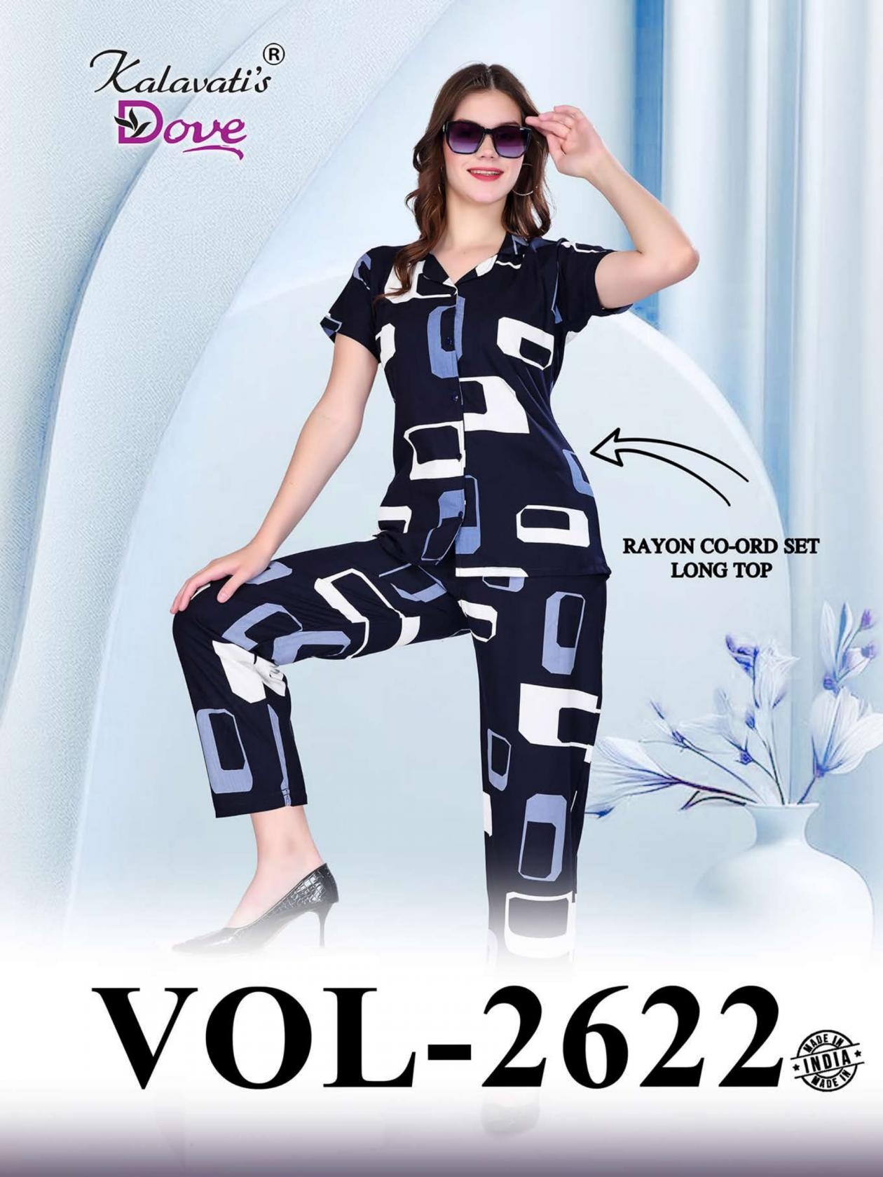 kalavati 2622 fully stitch rayon unique combo night suits in wholesale surat