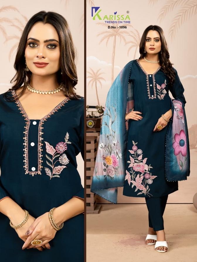 karissa 1093-1096 readymade unique viscose roman silk suit in wholesale surat