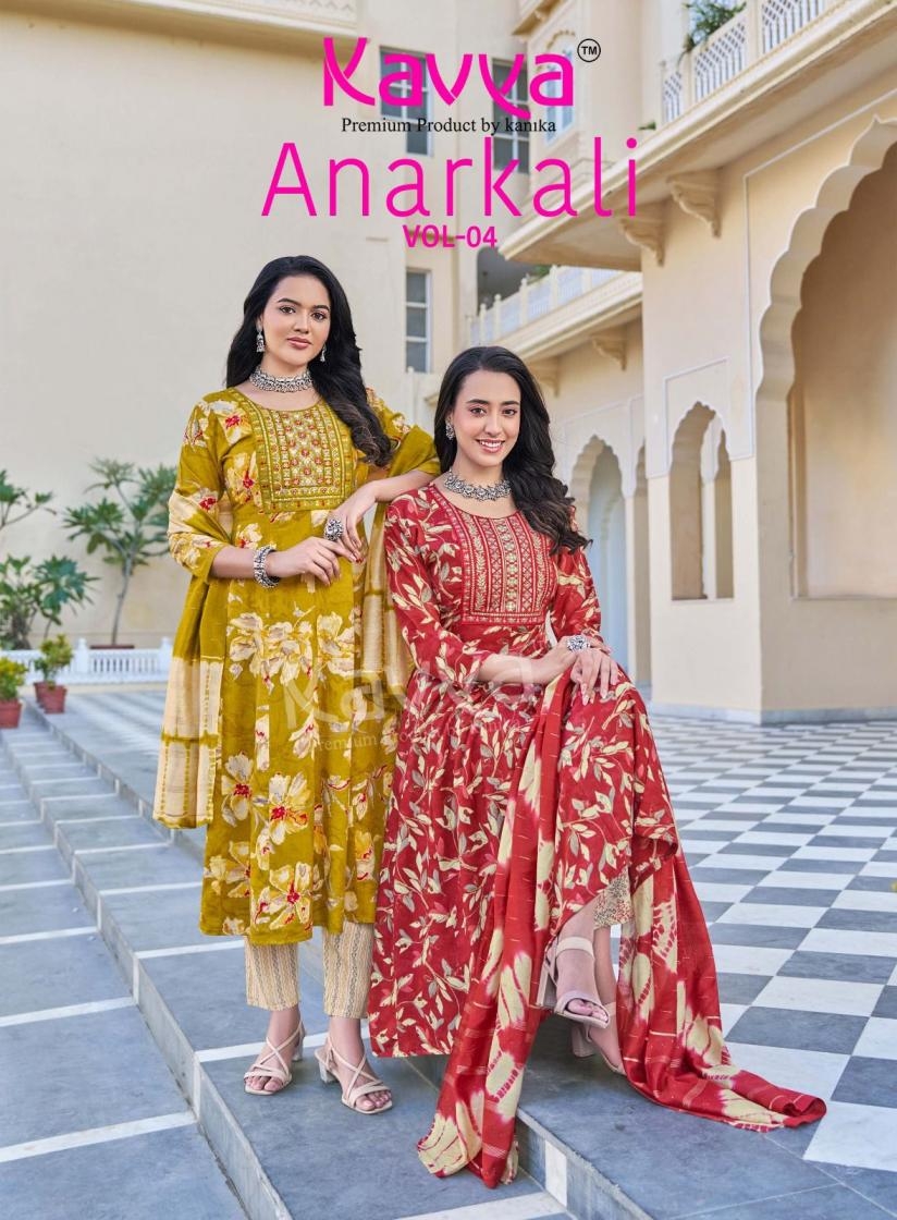 kavya anarkali vol 4 series 4001 to 4010 rayon readymade stylish suit in wholesale surat