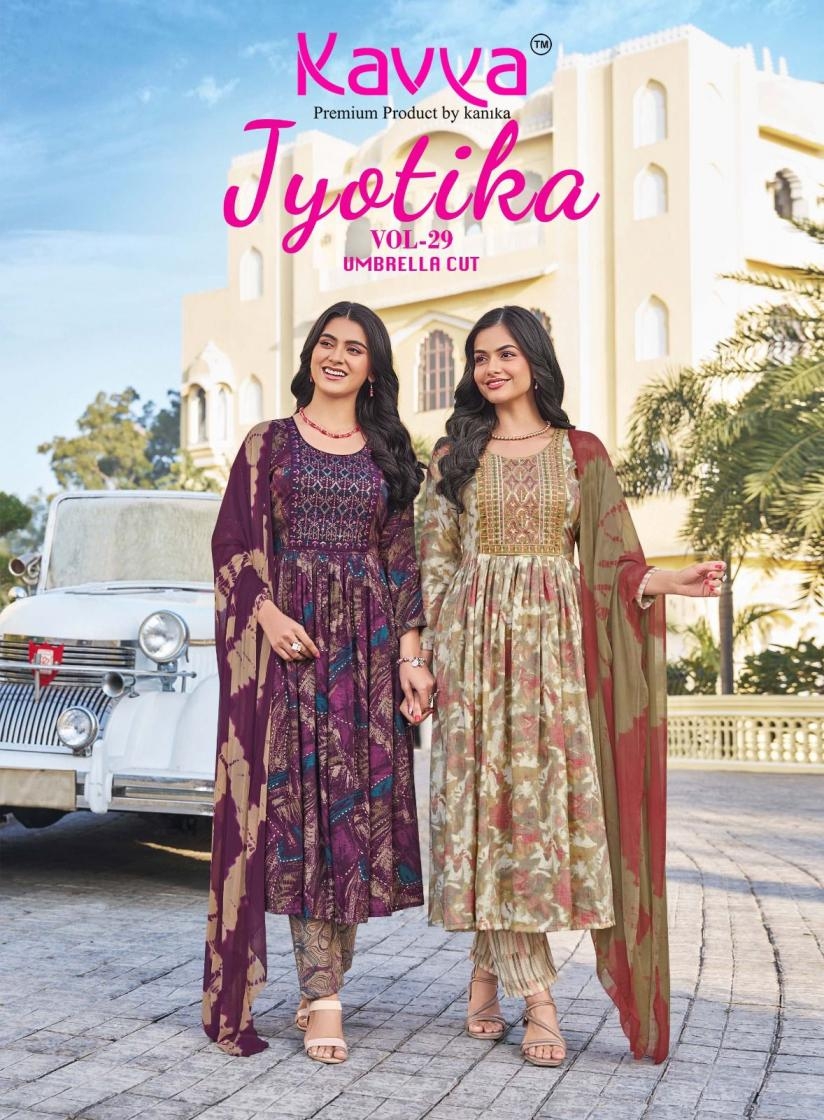 kavya jyotika vol 29 series 29001 to 29010 umbrella cut capsule full stitch suit in wholesale surat