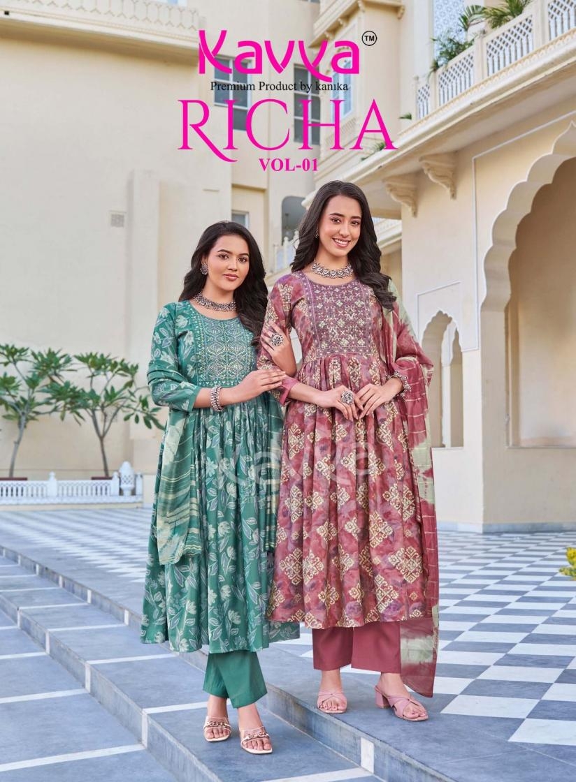 kavya richa vol 1 series 1001 to 1010 vetican foil print readymade casual suit in wholesale surat