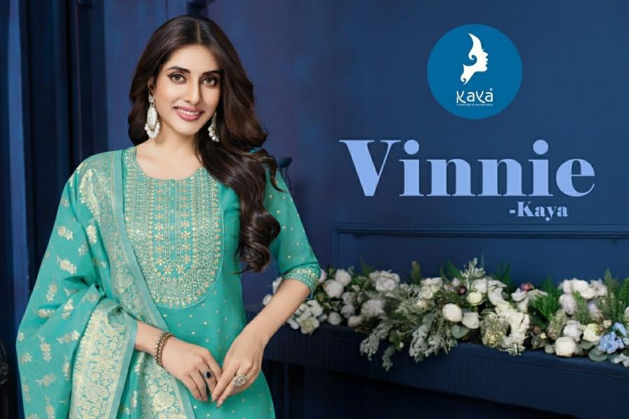 kaya vinnie series 01 to 06 chanderi jacquard fully stitch amazing big size suit in wholesale surat
