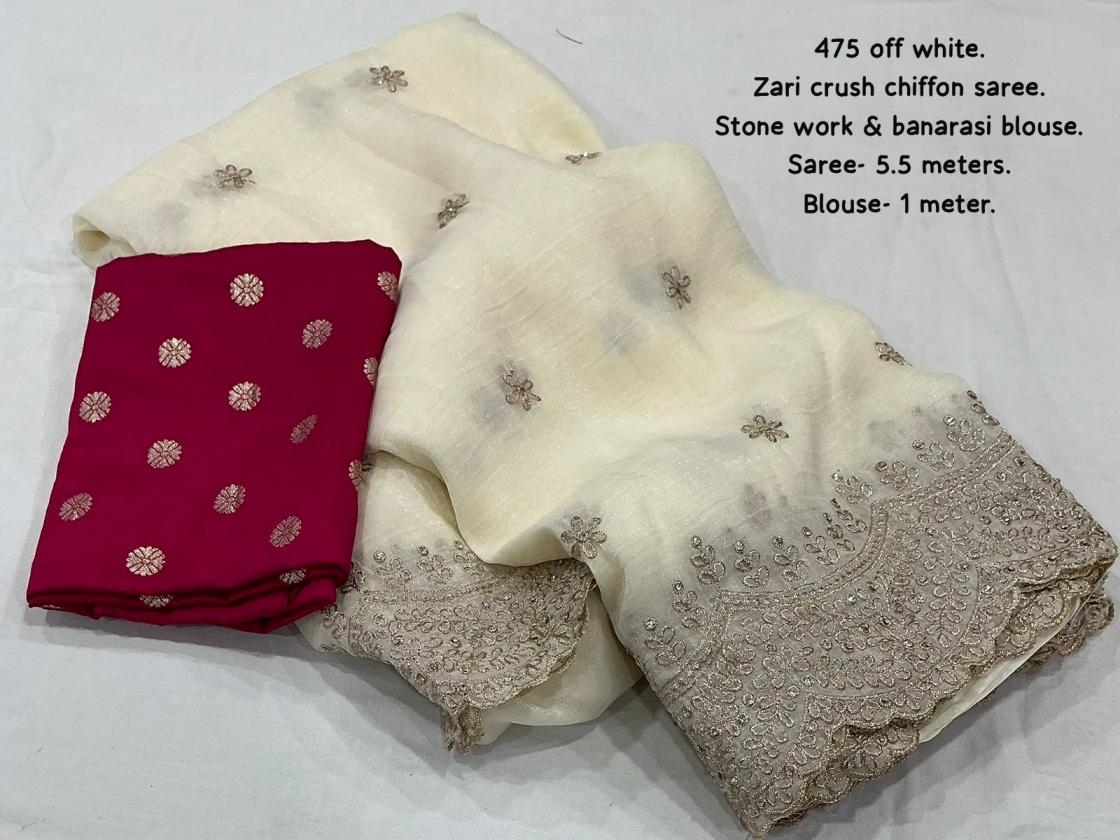 kc 475 zari crush chiffon classic look saree in wholesale surat