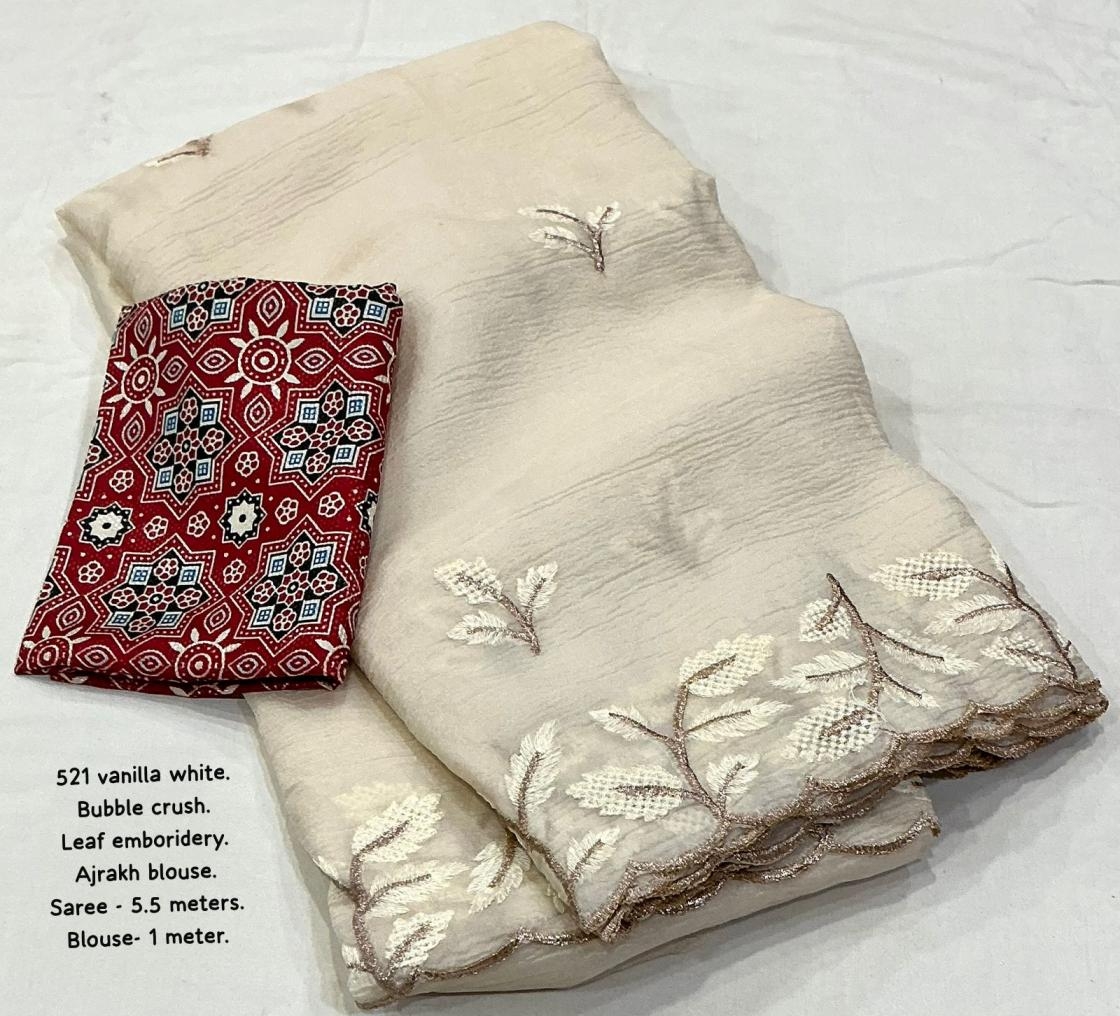 kc 521 ivory wrinkle crush embroidered saree in wholesale surat
