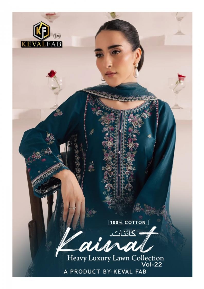 keval fab kainat heavy luxury lawn collection vol 22 series 22001 to 22006 cotton modern pakistani unstitch suit in wholesale surat