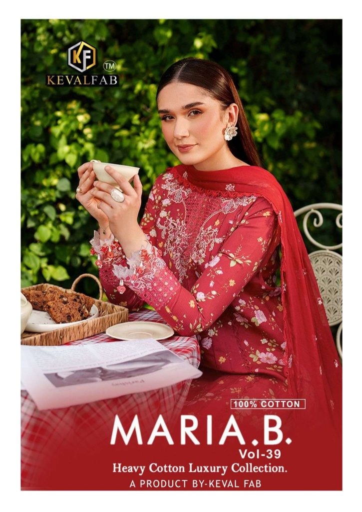 Keval Fab Maria B Vol- 39 series 39001 to 39006 Top Heavy Cotton Print Readymade Karachi style Kurti Pant With Dupatta in wholesale surat