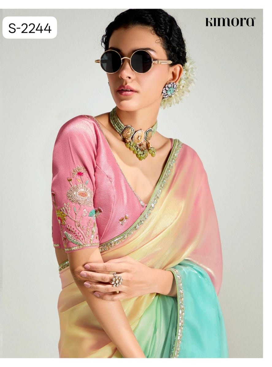 Kimora Rangrez series 2232 to 2244 Pure Fancy Tissue based Fabric with Designer saree in wholesale surat