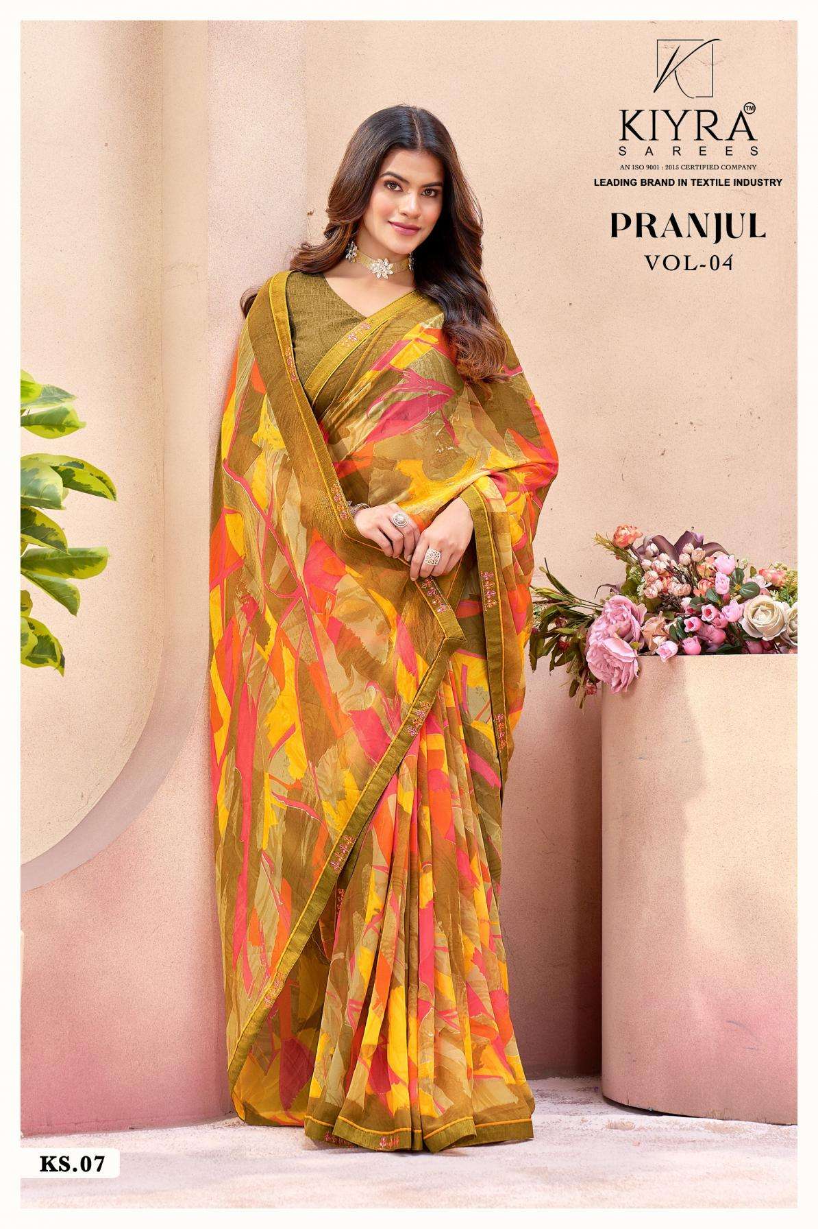 kiyra pranjul vol 4 series 01 to 08 hit design megor georgette saree in wholesale surat