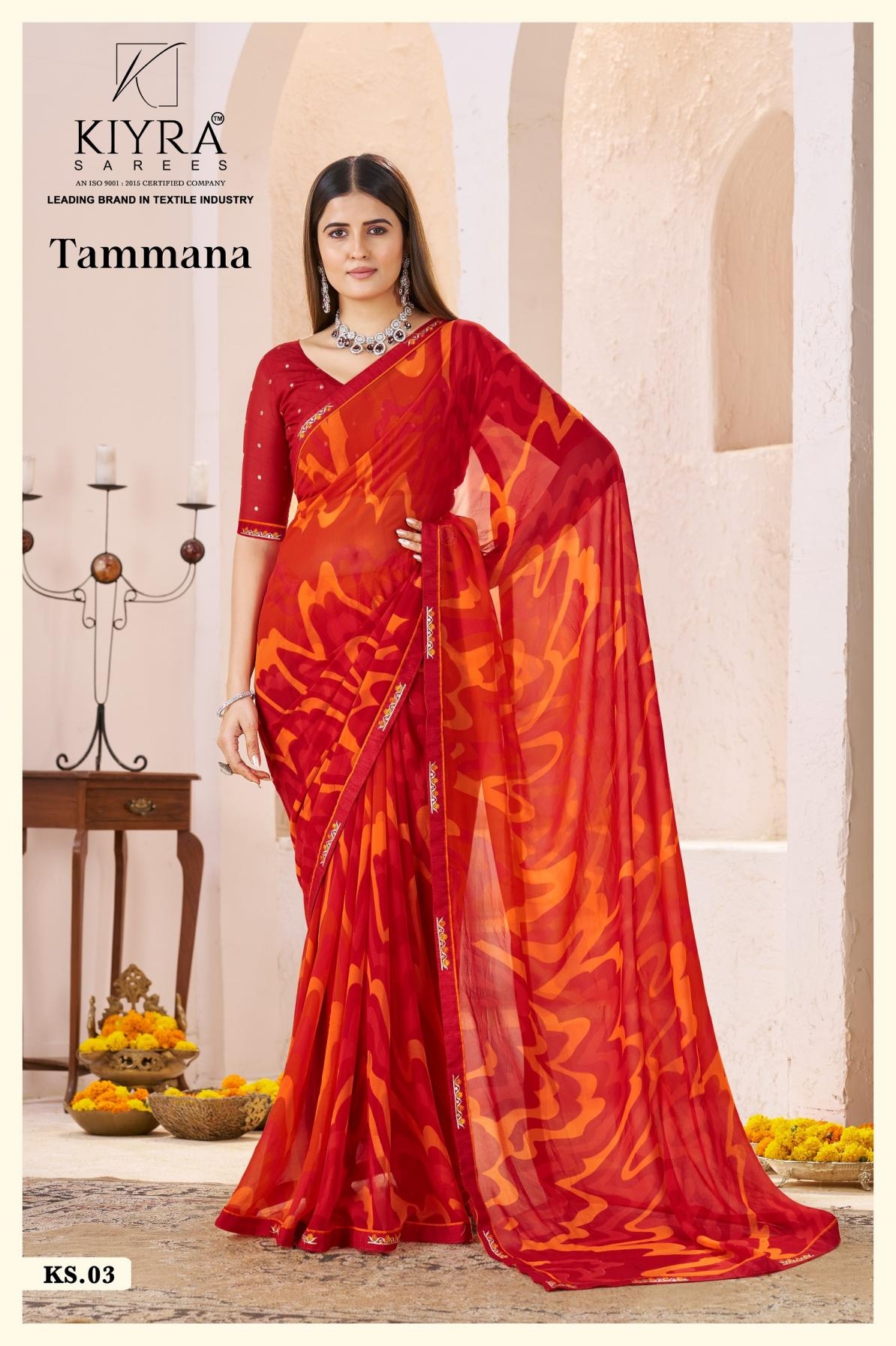 kiyra presents tammana series 01 to 10 georgette fancy sarees in wholesale surat