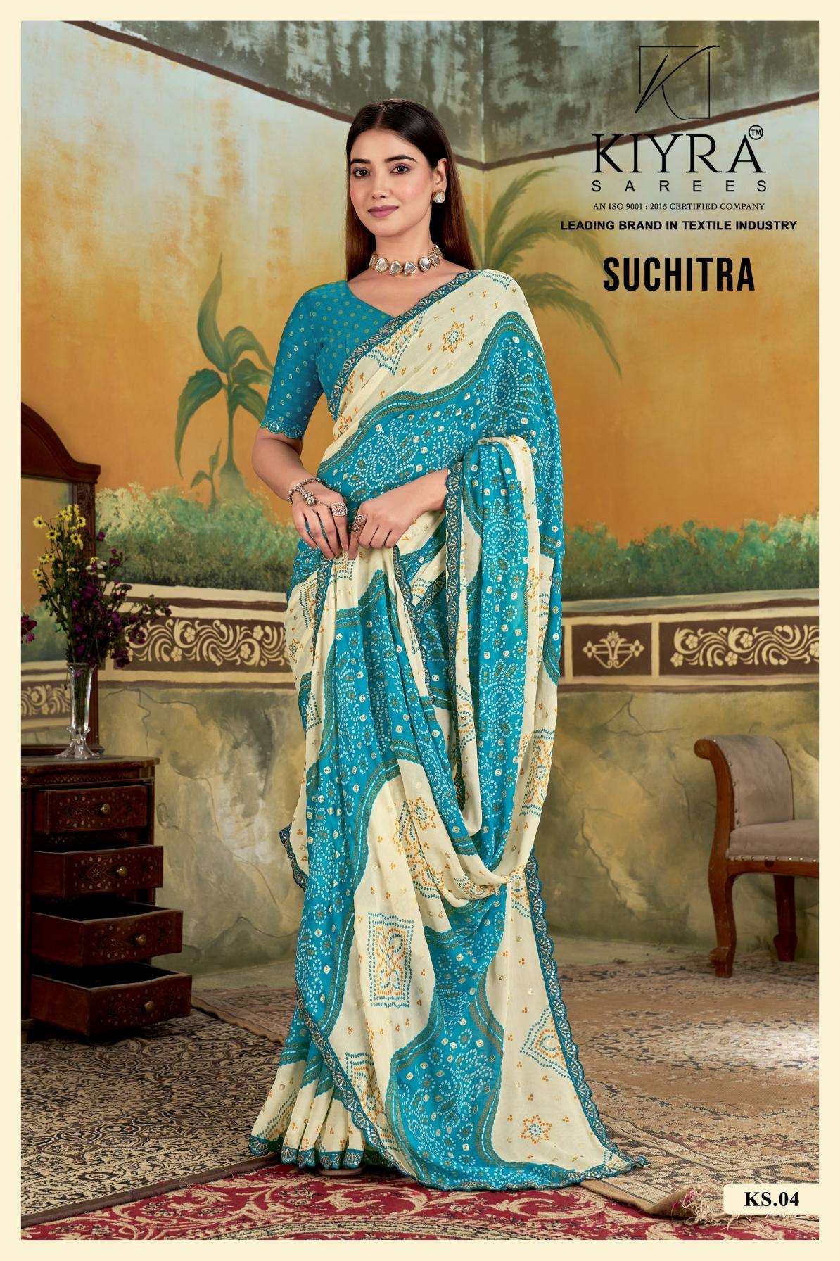kiyra suchitra series 01 top 06 hit design dull moss sarees in wholesale surat