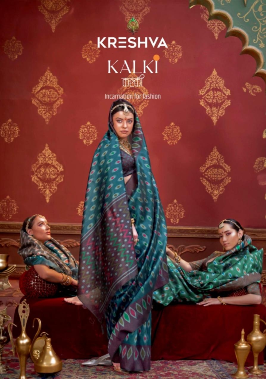 kreshva kalki series 4494-4505 silk with ikkat design sarees in wholesale surat