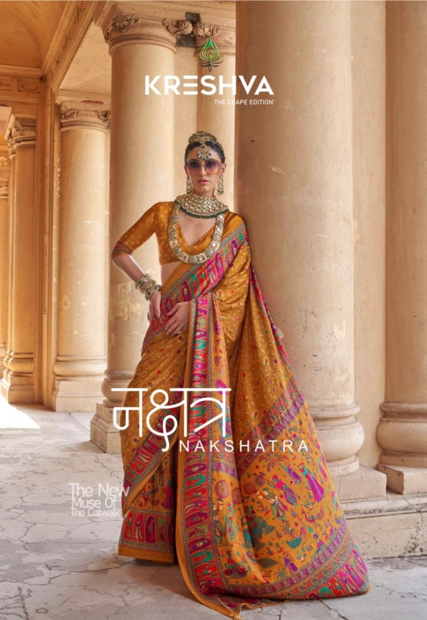 kreshva nakshatra series 987-992 crape silk traditional sarees in wholesale surat