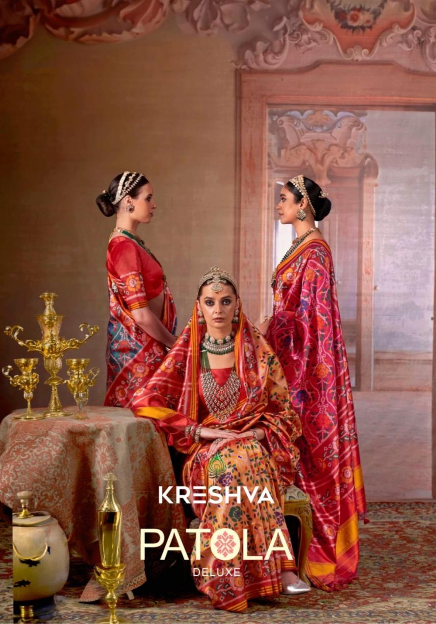 kreshva patola series P-109 TO P-112 deluxe twill silk traditional saree in wholesale surat