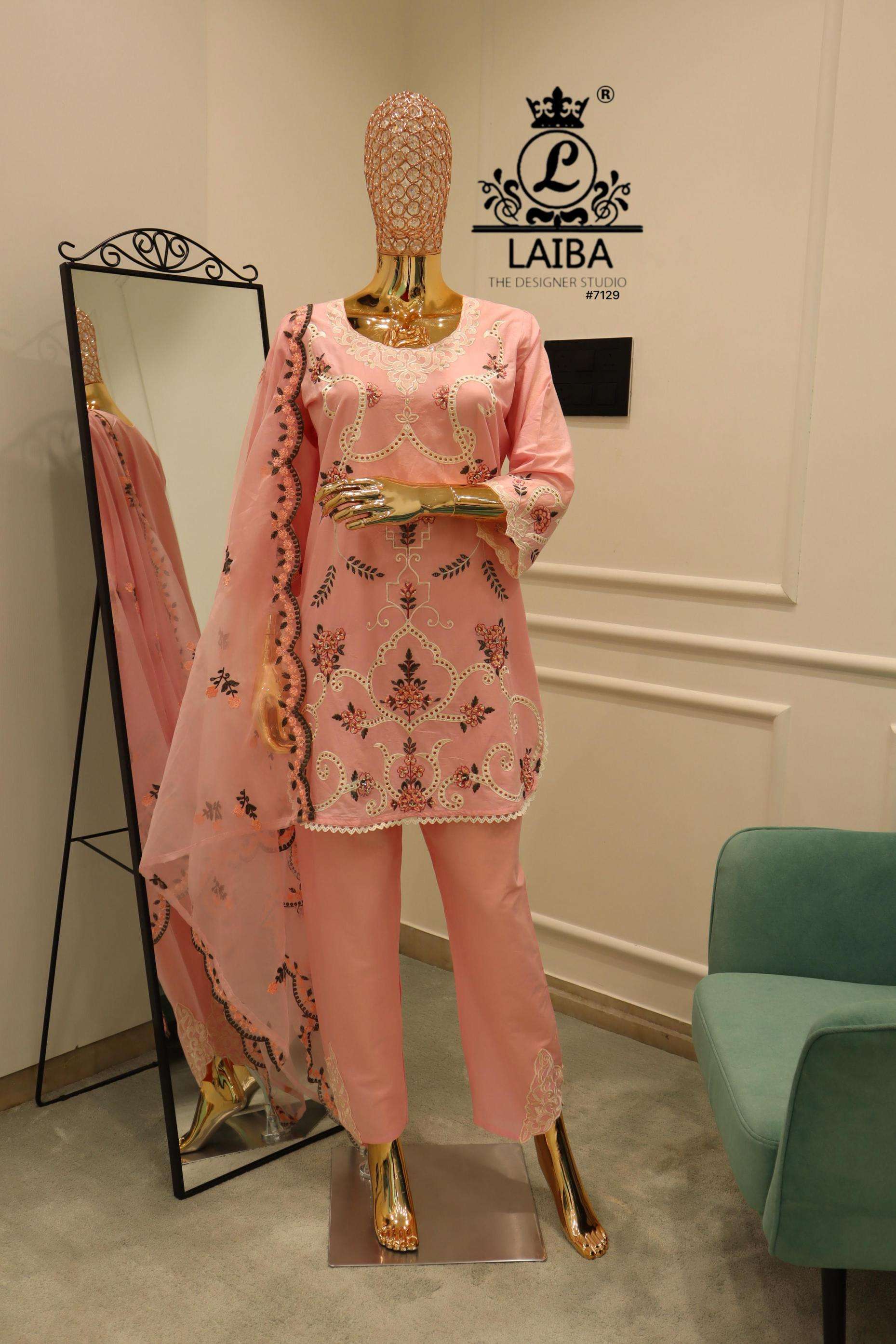 laiba designer 7129 lawn cotton full stitch combo pakistani suit in wholesale surat