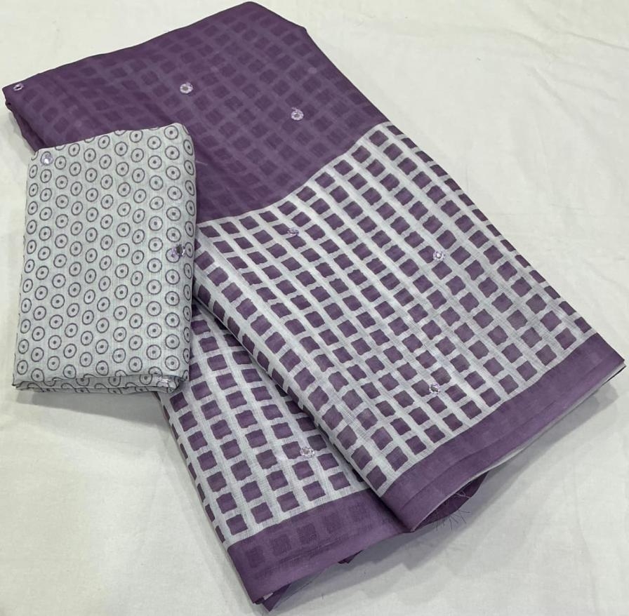 lavender linen cotton batik print shop trendy saree in wholesale surat