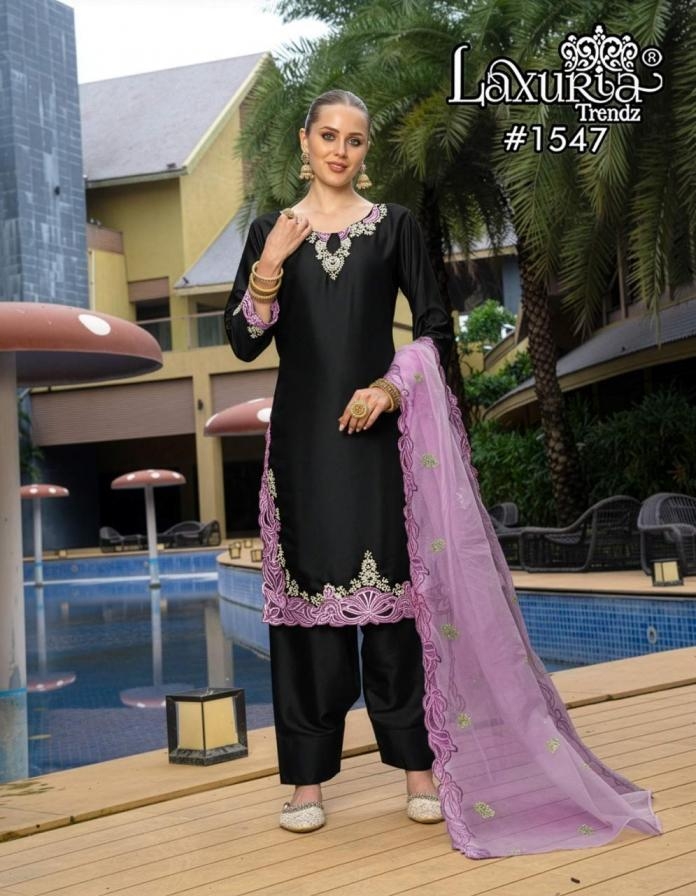 laxuria trendz 1547 dark satin fully stitch pakistani suits in wholesale surat