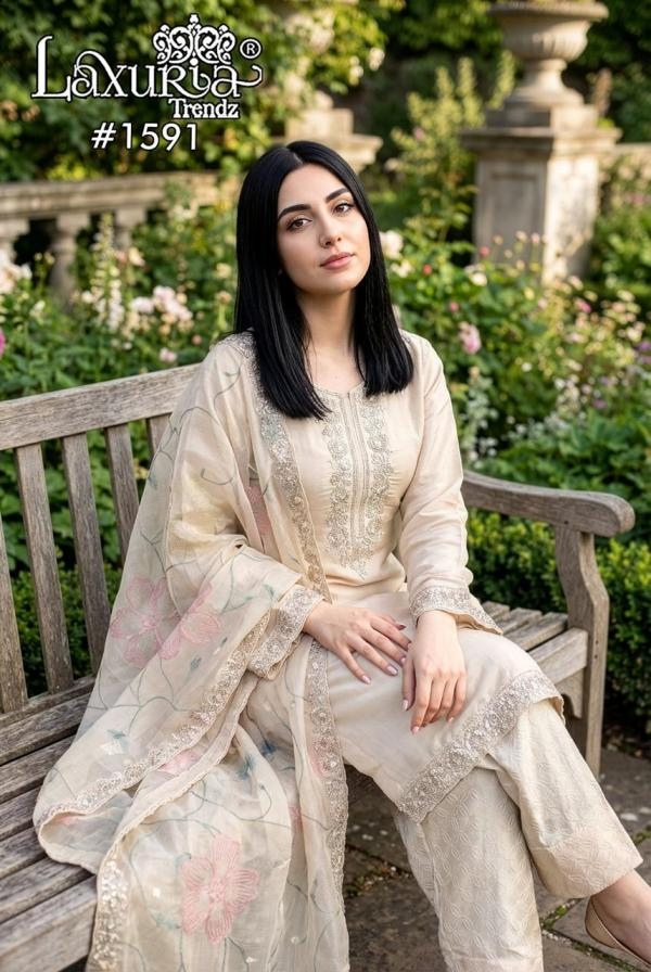 laxuria trendz 1591 readymade imported satin pakistani suit in wholesale surat