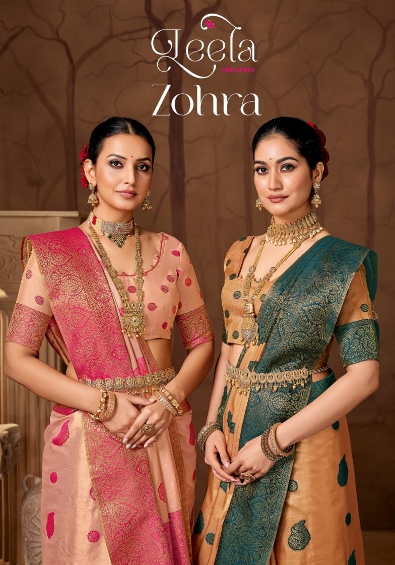 leela creation zohra A to F dyed silk weaving work luxurious silk sarees in wholesale surat