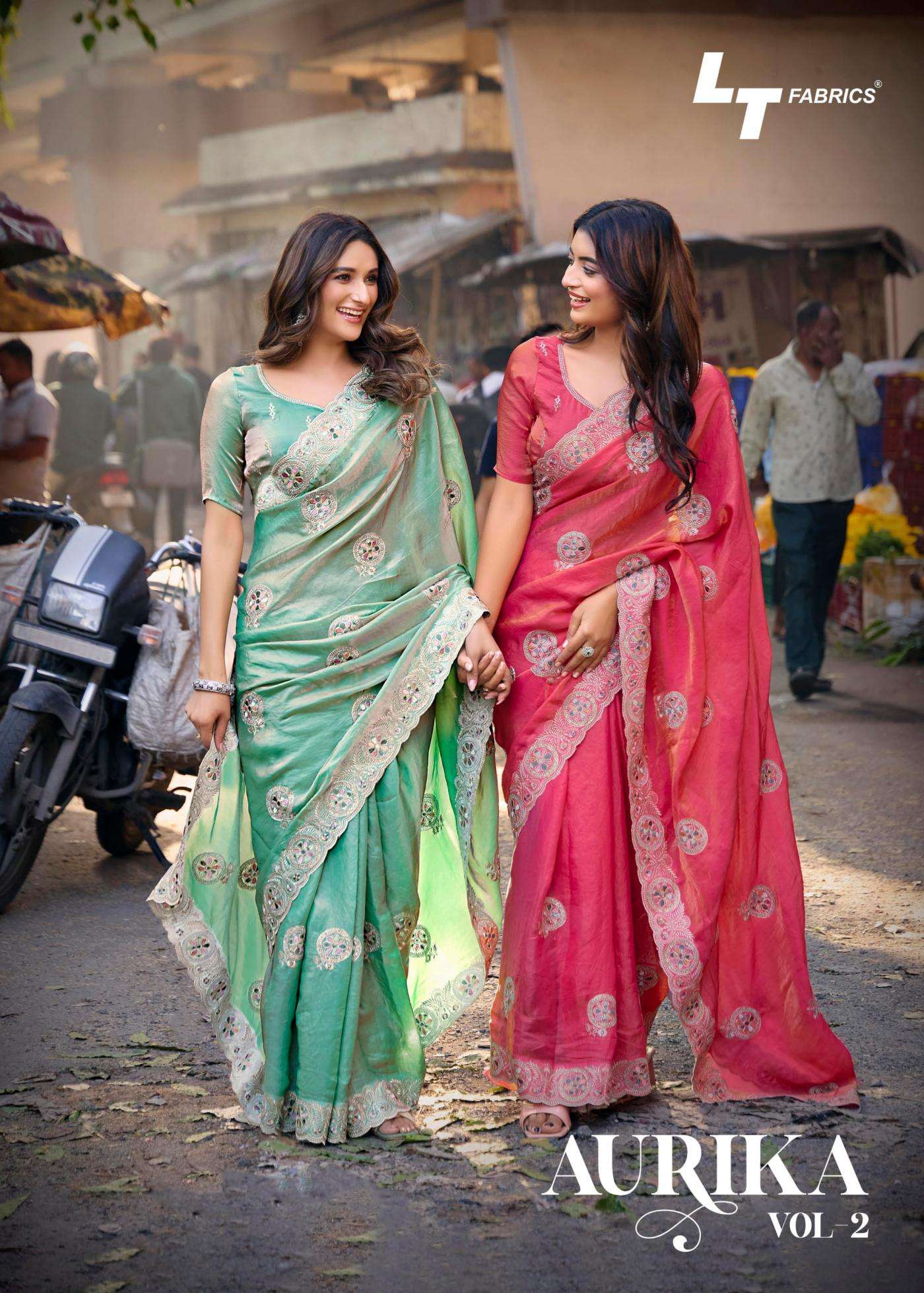 lt fashion aurika vol 2 series 201 to 206 malai silk attractive look sarees in wholesale surat